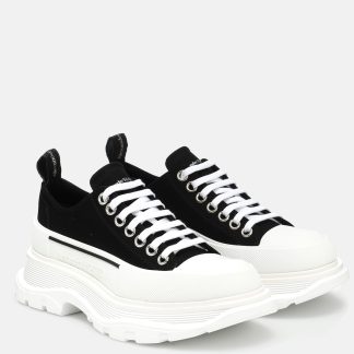 buy designer Alexander McQueen Tread Slick canvas platform sneakers in black