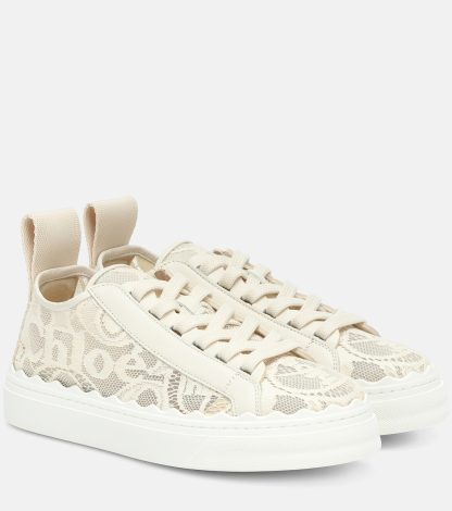 buy designer Chloé Lauren lace sneakers in beige