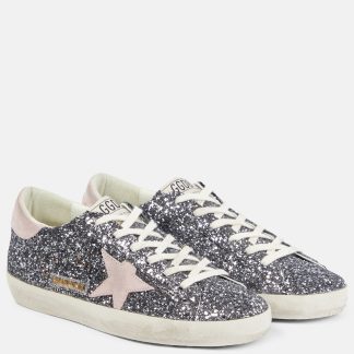 buy designer Golden Goose Super-Star glitter sneakers in silver