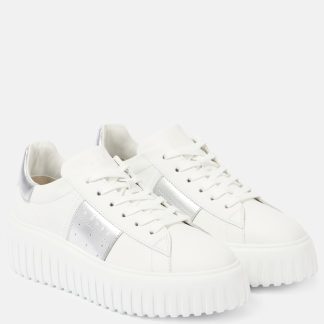 buy designer Hogan H-Stripes leather platform sneakers in white