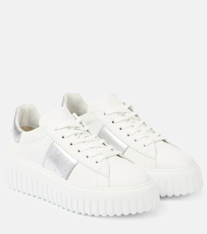 buy designer Hogan H-Stripes leather platform sneakers in white