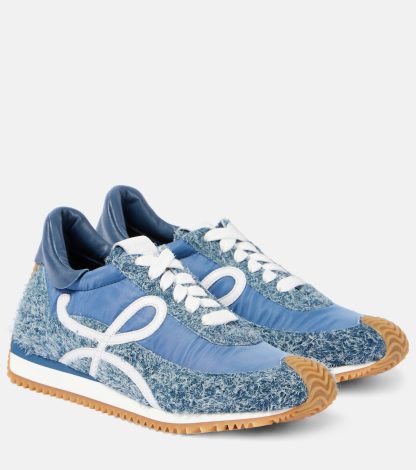 buy designer Loewe Flow Runner suede-trimmed denim sneakers in blue