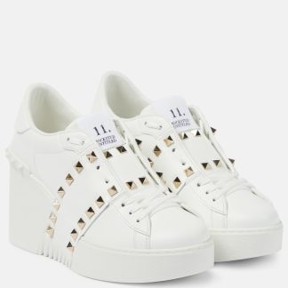 buy designer Valentino Garavani Open Disco leather wedge sneakers in white