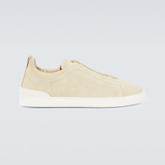 buy designer Zegna Triple Stitch suede sneakers in beige