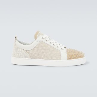 buy luxury Christian Louboutin Louis Junior Spikes canvas sneakers in neutrals