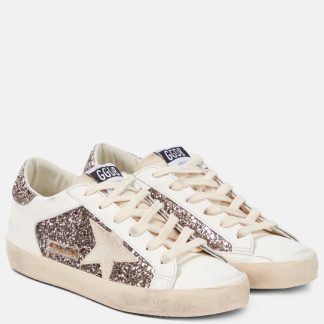 buy luxury Golden Goose Super-Star glitter leather sneakers in white