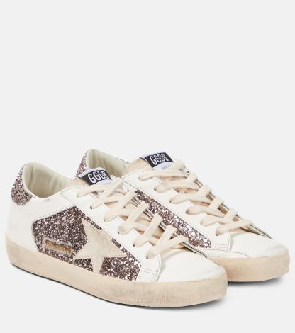 buy luxury Golden Goose Super-Star glitter leather sneakers in white