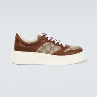 buy luxury Gucci GG Supreme canvas and leather sneakers in beige