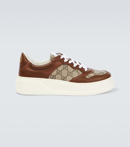 buy luxury Gucci GG Supreme canvas and leather sneakers in beige