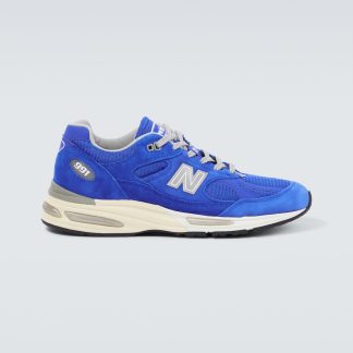 buy luxury New Balance Made In UK 991v2 suede-trimmed sneakers in blue