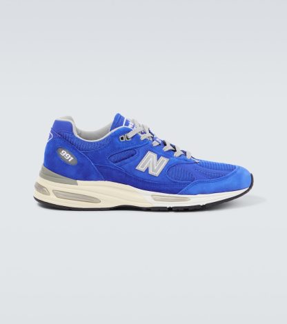 buy luxury New Balance Made In UK 991v2 suede-trimmed sneakers in blue