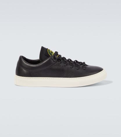 buy luxury Stone Island Compass leather sneakers in black