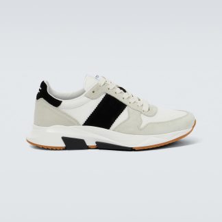 wholesale luxury Tom Ford Jagga suede-trimmed sneakers in white