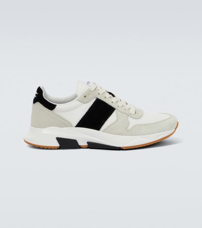 wholesale luxury Tom Ford Jagga suede-trimmed sneakers in white