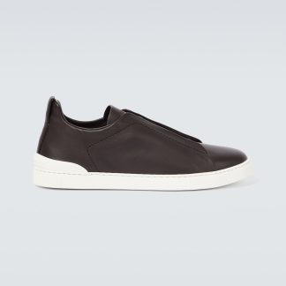 buy luxury Zegna Triple Stitch leather sneakers in brown