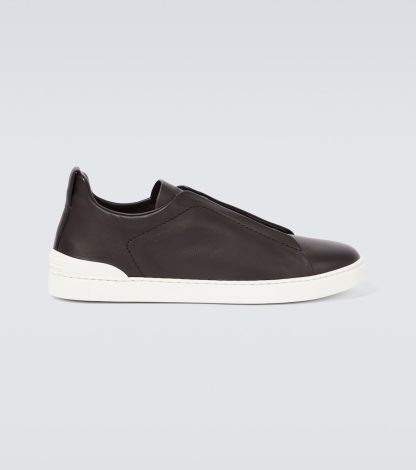 buy luxury Zegna Triple Stitch leather sneakers in brown