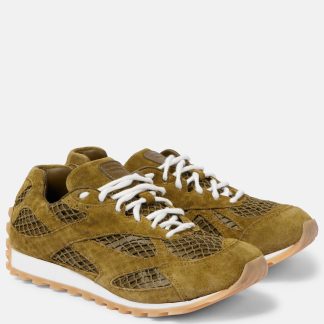 cheap designer Bottega Veneta Orbit suede-trimmed mesh sneakers in green