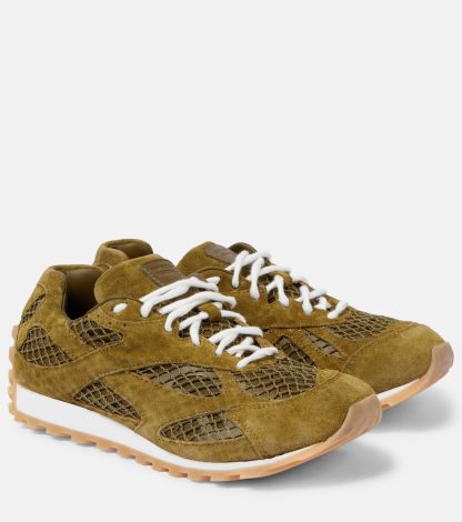 cheap designer Bottega Veneta Orbit suede-trimmed mesh sneakers in green