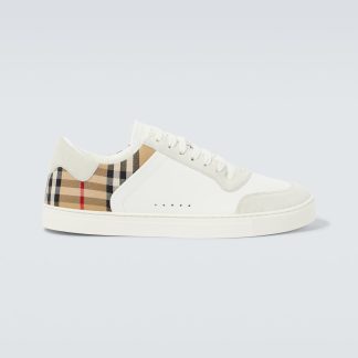 cheap designer Burberry Burberry Check leather sneakers in beige