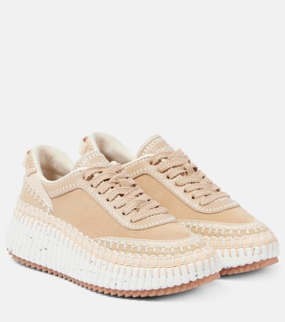 cheap designer Chloé Nama suede sneakers in beige