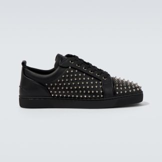 cheap designer Christian Louboutin Louis Spikes Junior leather sneakers in black