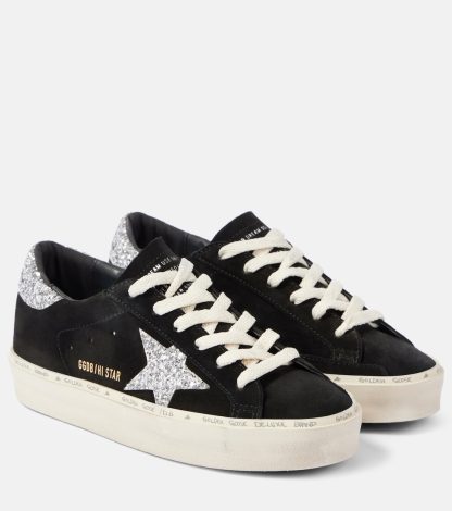 cheap designer Golden Goose Hi Star glitter suede sneakers in black