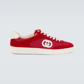 cheap designer Gucci Interlocking G suede and canvas sneakers in red