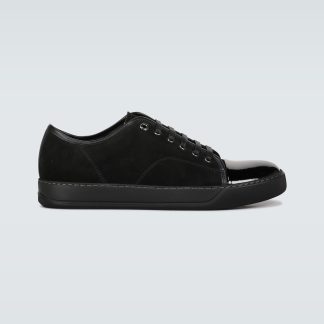 cheap designer Lanvin Suede and leather cap-toe sneakers in black