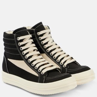 cheap designer Rick Owens Suede-trimmed denim high-top sneakers in black