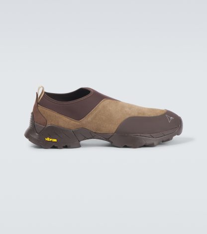 cheap designer Roa Suede-trimmed slip-on sneakers in brown