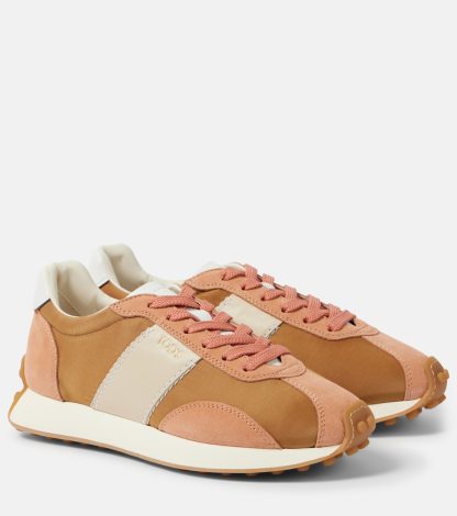 cheap designer Tods T Vintage suede and technical sneakers in multicoloured