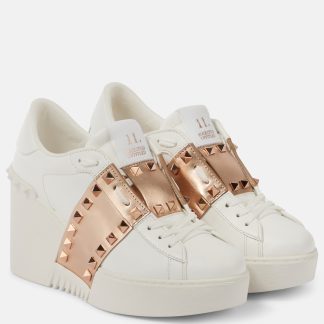 cheap designer Valentino Garavani Open Disco leather wedge sneakers in white