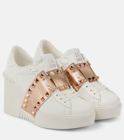 cheap designer Valentino Garavani Open Disco leather wedge sneakers in white