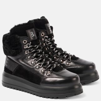 cheap luxury Bogner Shearling-trimmed leather boots in black