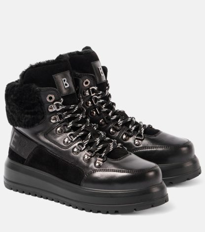 cheap luxury Bogner Shearling-trimmed leather boots in black