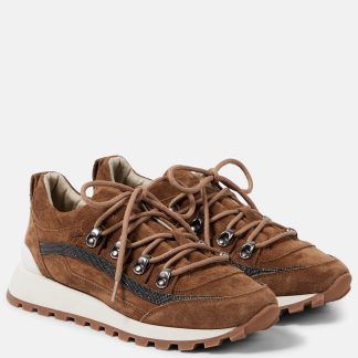 cheap luxury Brunello Cucinelli Beaded suede sneakers in brown