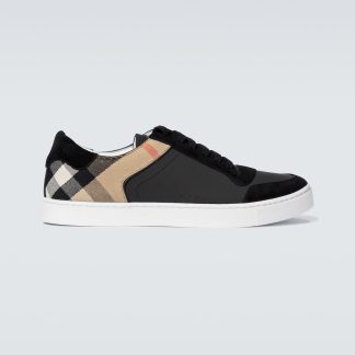 cheap luxury Burberry Burberry Check leather sneakers in black