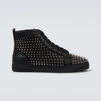 cheap luxury Christian Louboutin Louis Spikes leather sneakers in black