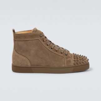 cheap luxury Christian Louboutin Louis Spikes suede high-top sneakers in brown