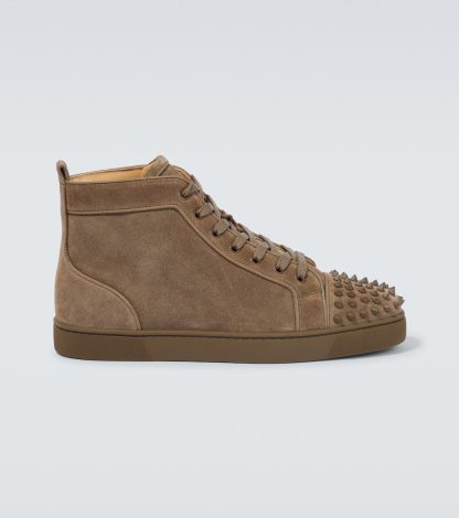 cheap luxury Christian Louboutin Louis Spikes suede high-top sneakers in brown