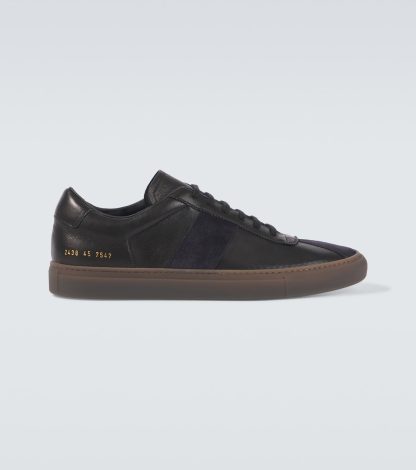 cheap luxury Common Projects Tennis suede-trimmed leather sneakers in black