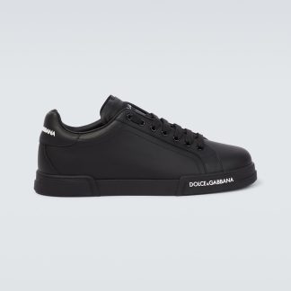 cheap luxury Dolce & Gabbana Logo leather sneakers in black