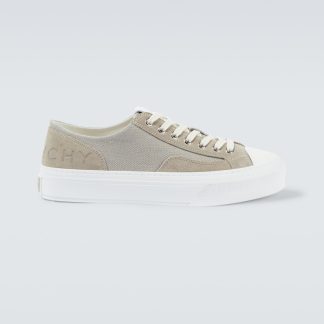 cheap luxury Givenchy City suede-trimmed canvas sneakers in grey