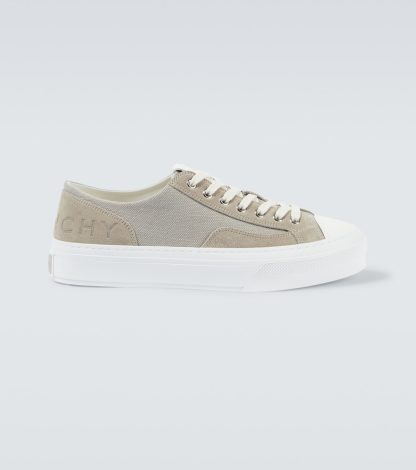 cheap luxury Givenchy City suede-trimmed canvas sneakers in grey