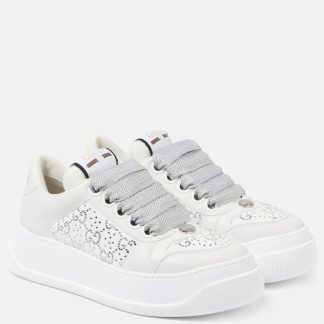 cheap luxury Gucci Screener GG embellished leather sneakers in white