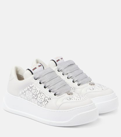 cheap luxury Gucci Screener GG embellished leather sneakers in white