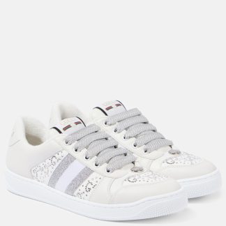 cheap luxury Gucci Screener embellished leather sneakers in white