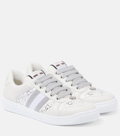 cheap luxury Gucci Screener embellished leather sneakers in white