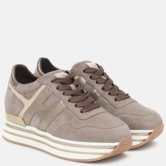 cheap luxury Hogan Midi leather platform sneakers in beige