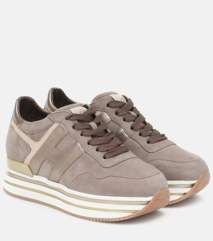 cheap luxury Hogan Midi leather platform sneakers in beige